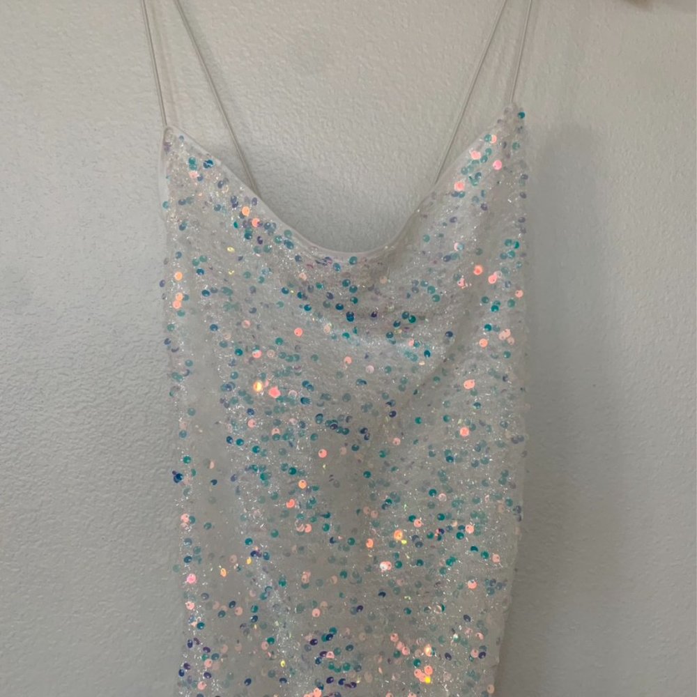 Nwt Sparkle More White Iridescent Sequin Bodycon … - image 7